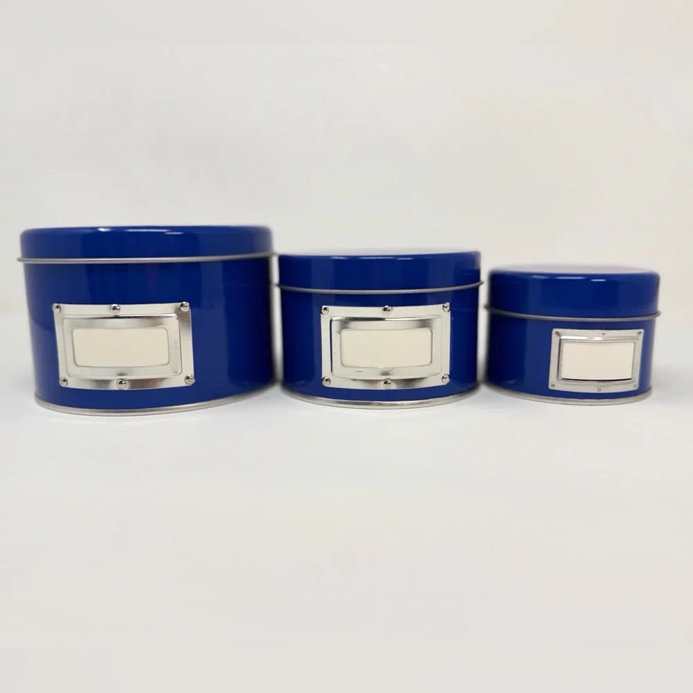 Blue Nesting Storage Tins Set of 3 Minimalist Home Organization Decor